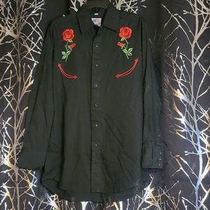 Miller Western wear embroidered rose button down
